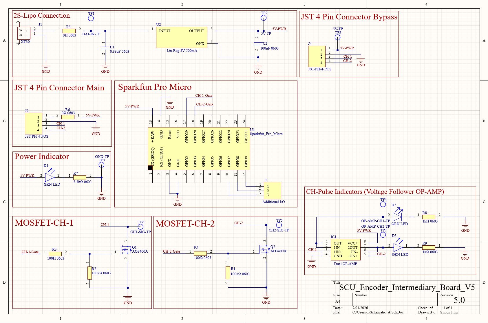 Schematic for the custom Sewer Serpent encoder interface PCB