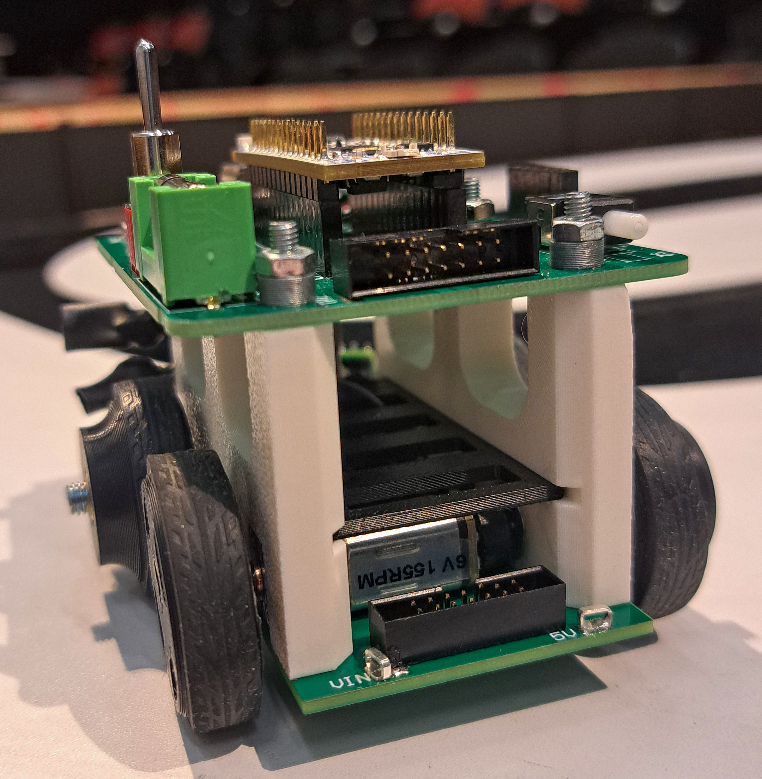 Side view of Theseus 3 showing the two-level PCB structure and 3D printed side supports