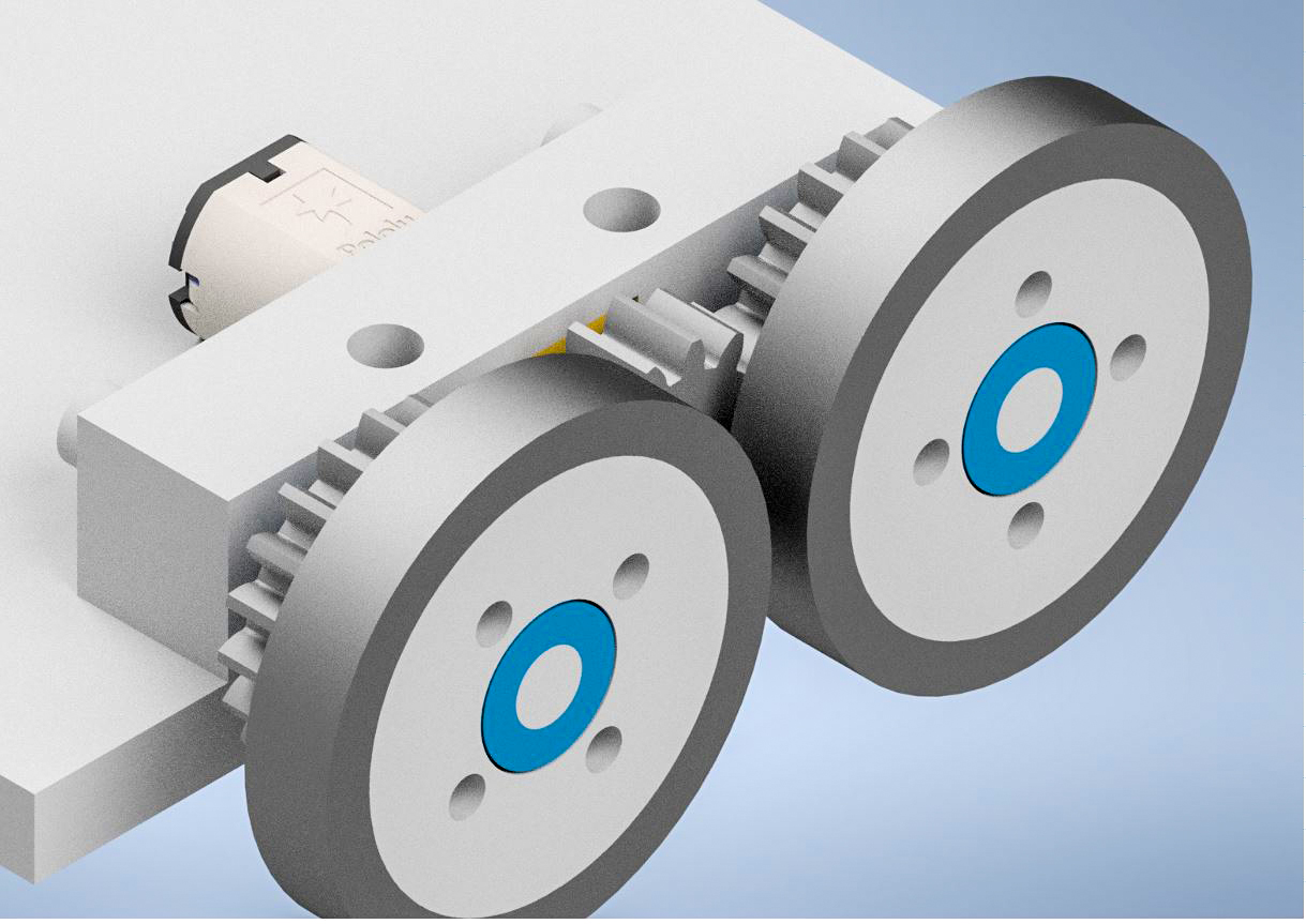 Transmission design iteration showing the move from linked wheel concepts toward the simplified final wheel layout