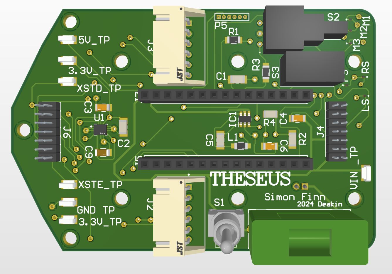 Altium render of the lower-level PCB used on Theseus 3