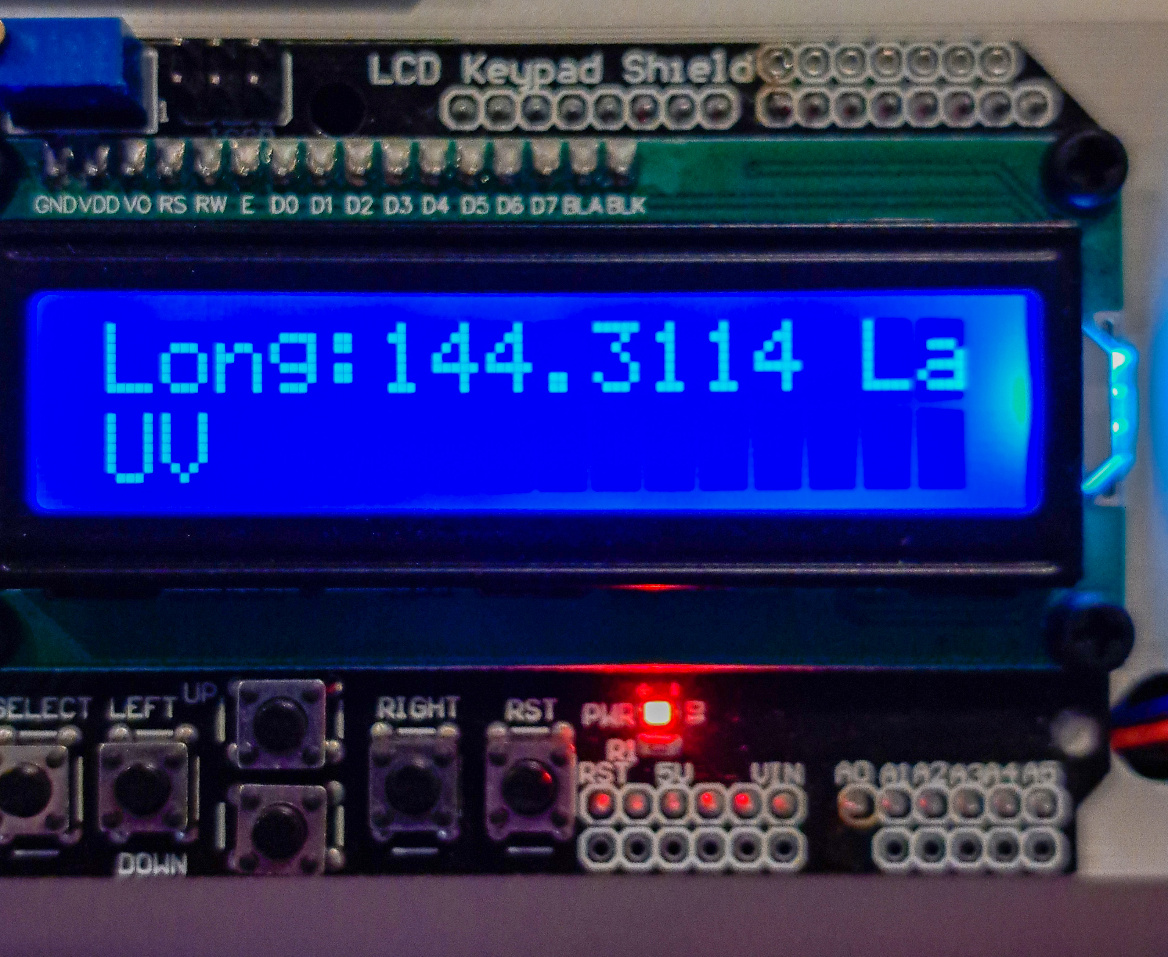 16x2 LCD screen mounted on the portable weather station enclosure