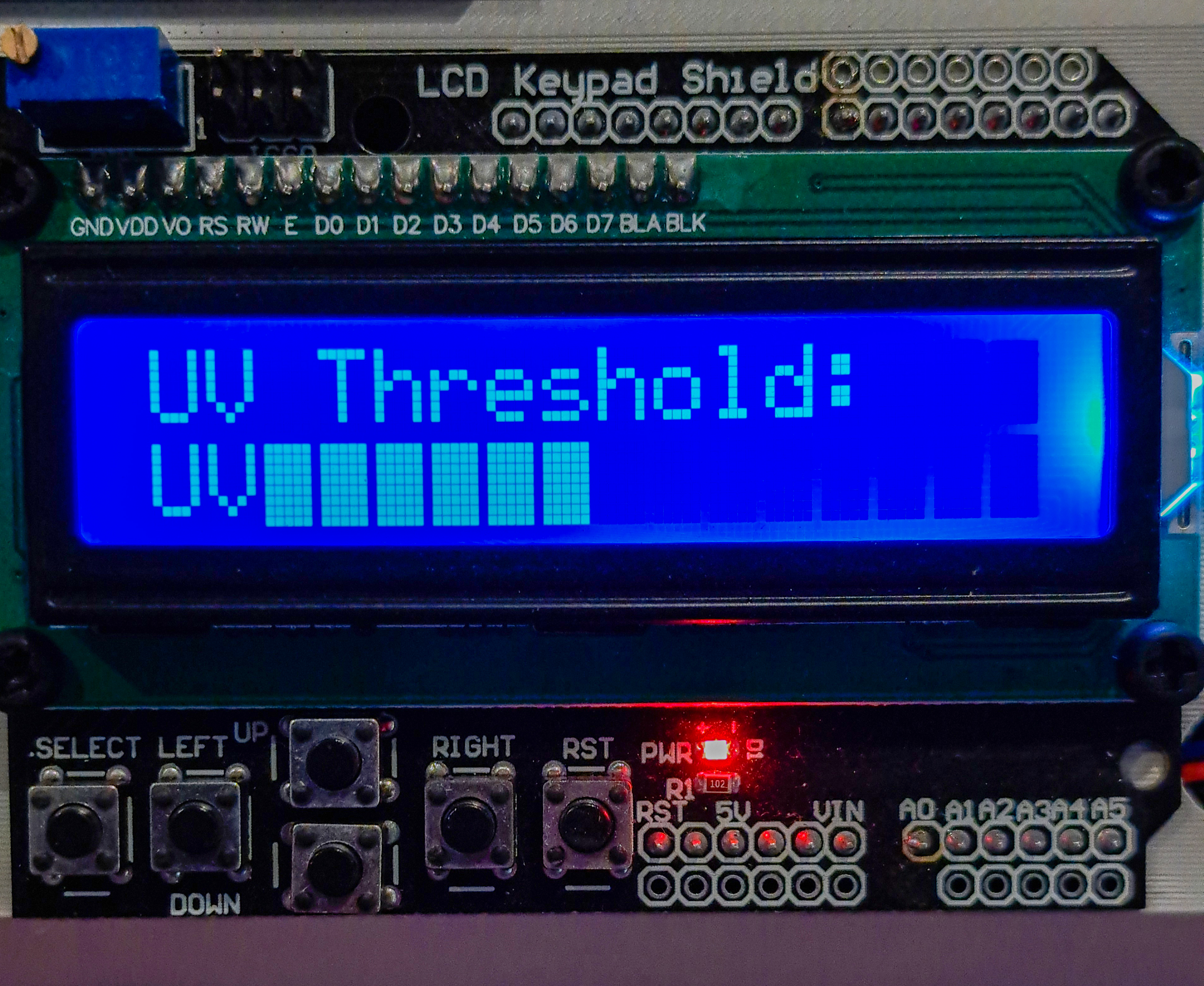 Graphic showing the four LCD screen modes used by the portable UV station